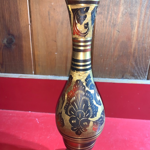 Brass Enameled 9” Vase - Picture 4 of 9